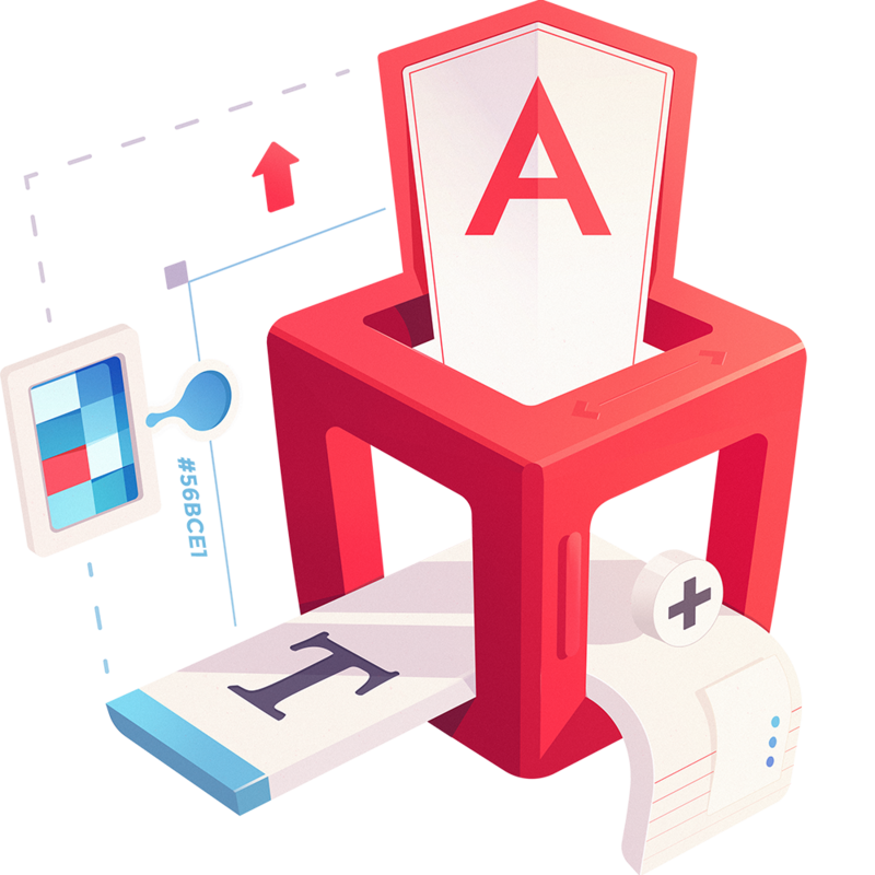 Angular toy printer setup with typescript T and swatches