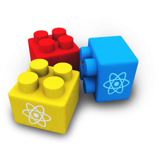 Red, yellow and blue legos with React logo